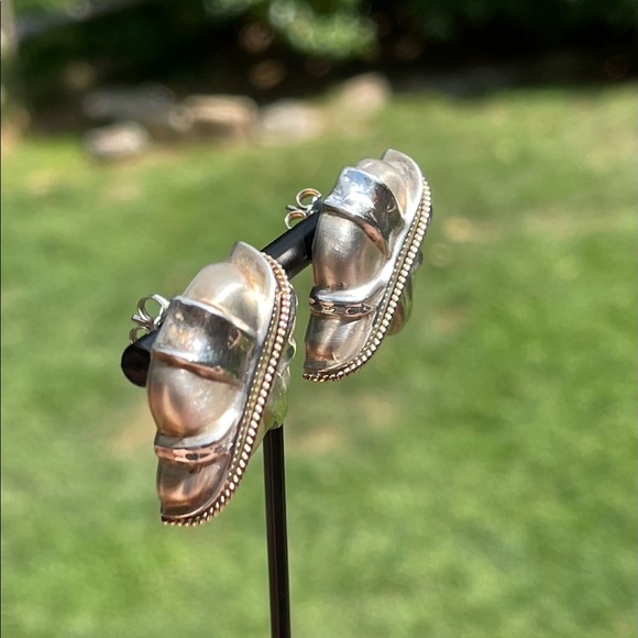 Stunning Sterling and 14k Modernist Statement Earrings (.925, 14k) - Picture 2 of 3
